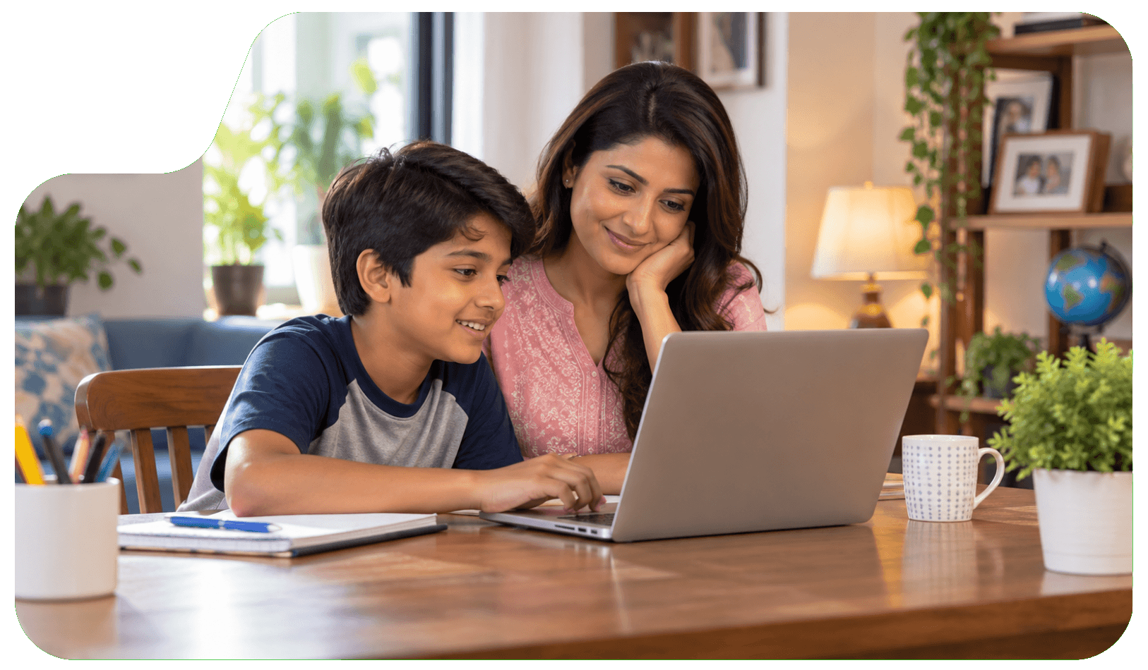 Parent and learner using a laptop for structured brain development